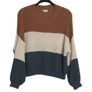 Debut Cropped Color Block Crewneck Soft Feel Sweater Sz M
